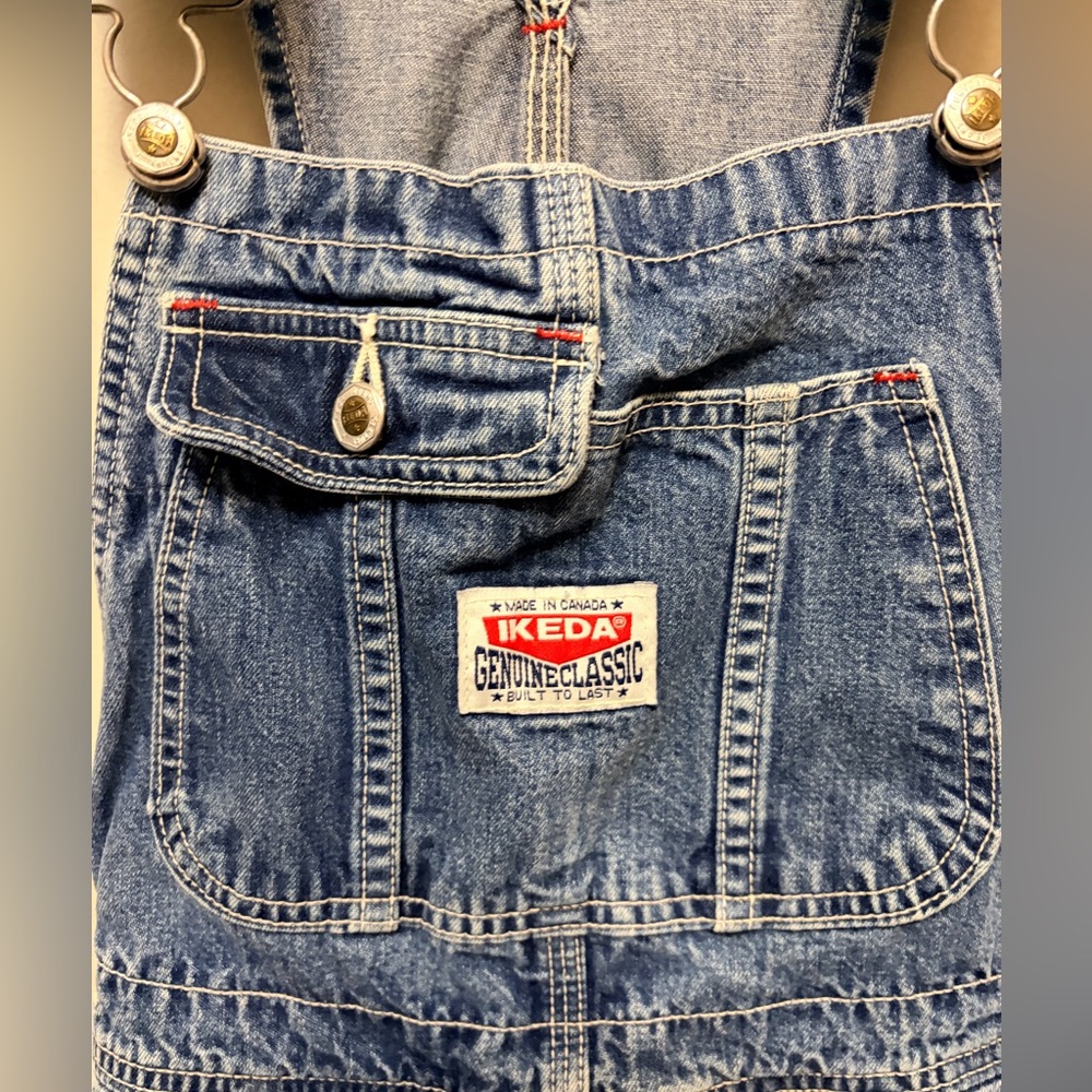 IKEDA Blue Denim Overalls Adjustable Strap Tapered Leg Utility - Picture 3 of 13